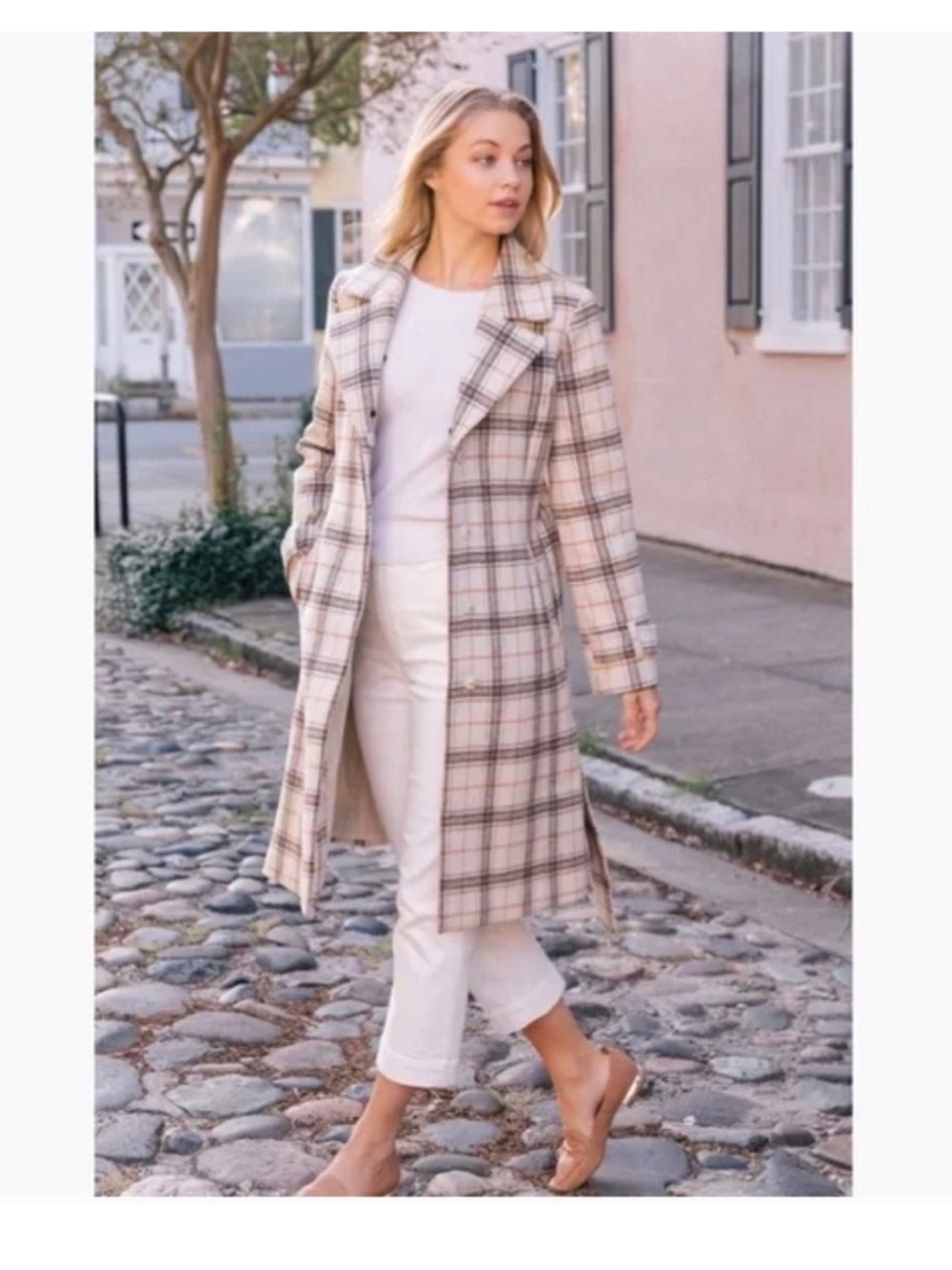 Gal Meets Glam Brown Ivory Plaid Women's Coat with Faux Fur Collar